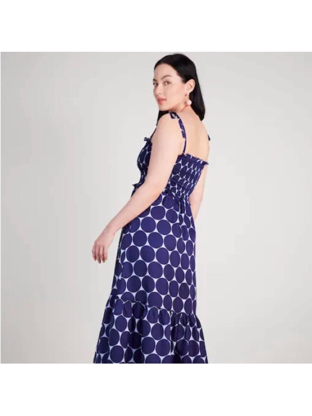 Kate Spade Joy Dot Silk Twill Smocked Dress - Picture 3 of 14